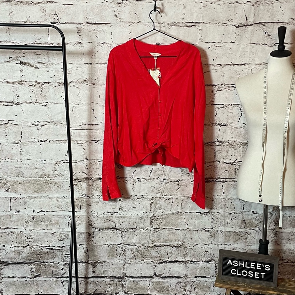 NWT Sim & Sam Women's Button Up Tied Front Hem Blouse - Size XL